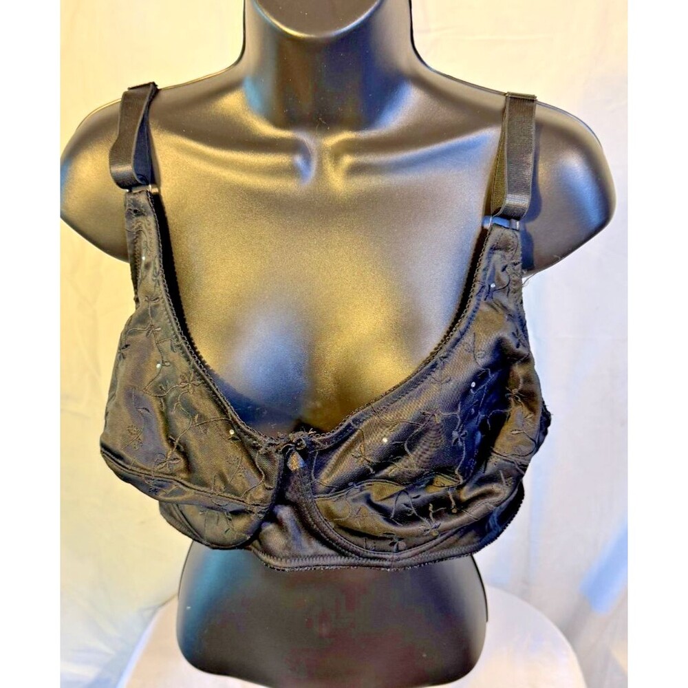 Jolie Intimates Women's Size 46D black Floral Underwire Bra Whimsygoth Goth Emo